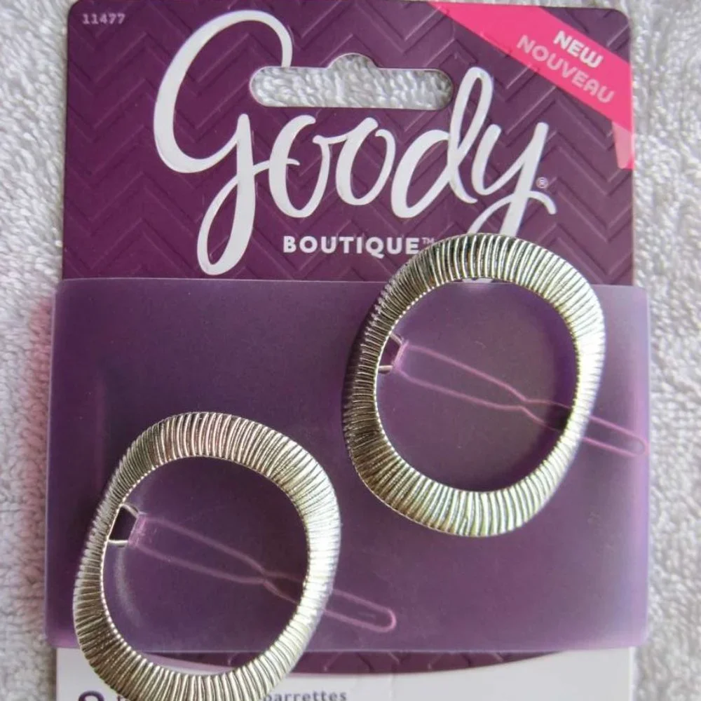 2 Goody Boutique Oval Textured Metal Hair Barrettes Secure Back Clips Stay Tight
